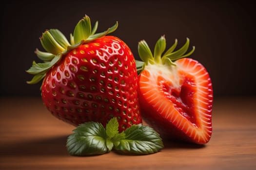 Fresh strawberries on a solid color background. generative ai