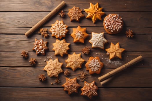 Cookies on a wooden table. Top view. ai generative