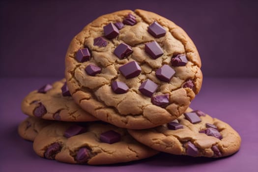 Chocolate chip cookies on orange background. Close up. Selective focus. ai generative