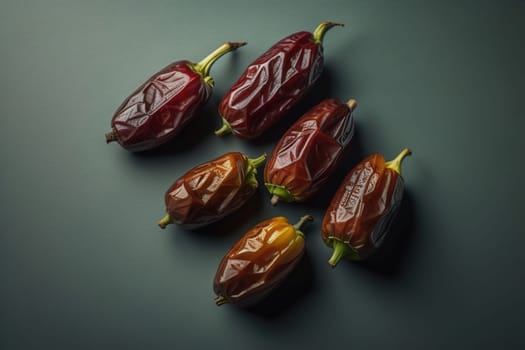 Dried fruits of date palm on a solid color background. Toned. ai generative