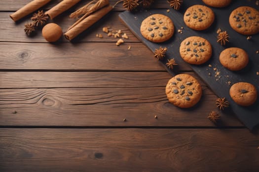 Cookies on a wooden table. Top view. ai generative