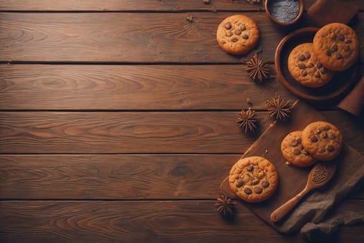 Cookies on a wooden table. Top view. ai generative
