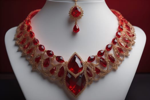 necklace on a mannequin in the studio on a solid color background. ai generative