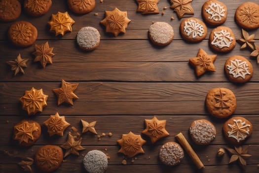 Cookies on a wooden table. Top view. ai generative
