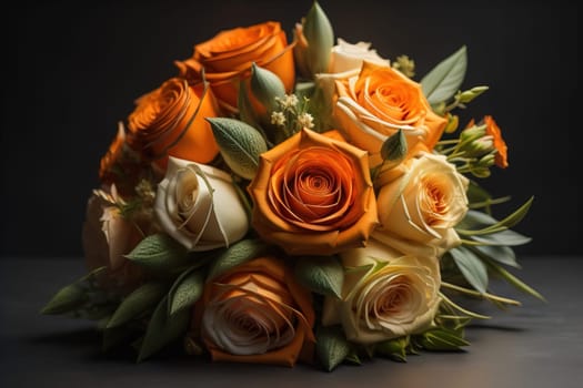 wedding bouquet of different colors on a solid color background. ai generative