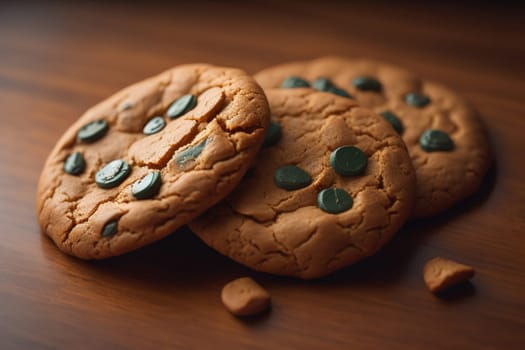 Chocolate chip cookies on orange background. Close up. Selective focus. ai generative