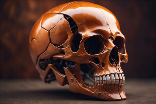 Human skull with gears and cogwheels. ai generative