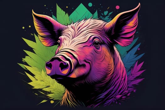 Pig head. Colorful vector illustration. Isolated on a solid color background. generative ai