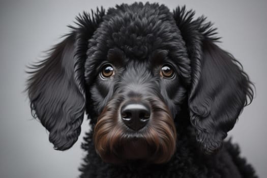 Portrait of a beautiful black dachshund puppy on a solid color background. ai generative