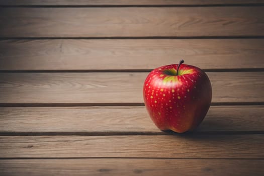 Red apple on a wooden background. ai generative