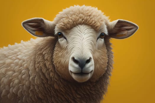 Sheep on a solid color background. Photo in old color image style. ai generative