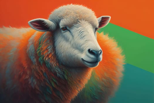 Sheep on a solid color background. Photo in old color image style. ai generative