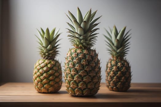 Pineapples on a wooden background. ai generative