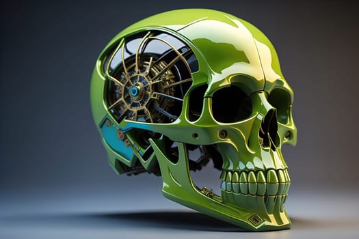 Human skull with gears and cogwheels. ai generative