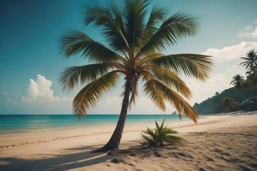 Beautiful tropical beach with coconut palm tree. ai generative