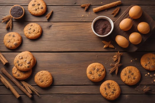 Cookies on a wooden table. Top view. ai generative