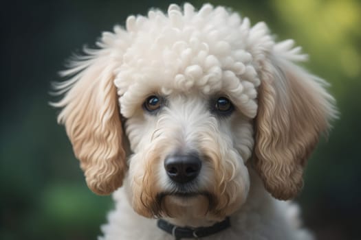 Close-up portrait of a poodle dog on a solid color background. ai generative