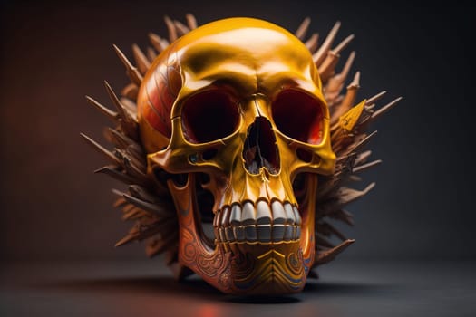 human skull on solid color background. Halloween concept. Close up. ai generative