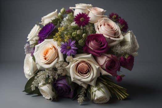 wedding bouquet of different colors on a solid color background. ai generative