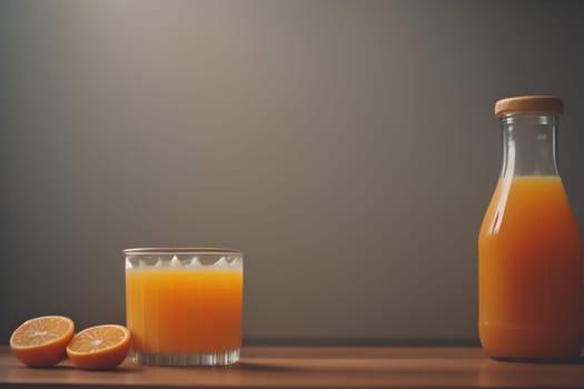 Glass of orange juice and fresh orange fruits. ai generative