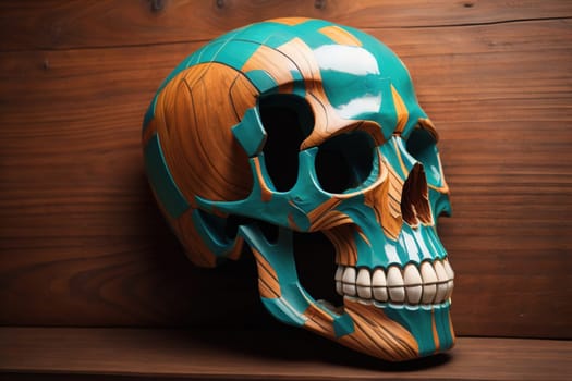 human skull on solid color background. Halloween concept. Close up. ai generative