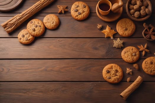 Cookies on a wooden table. Top view. ai generative