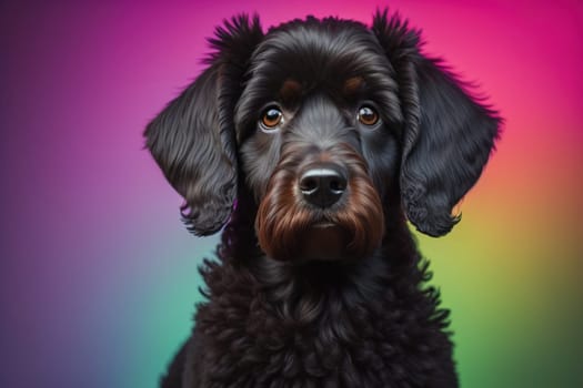 Portrait of a beautiful black dachshund puppy on a solid color background. ai generative