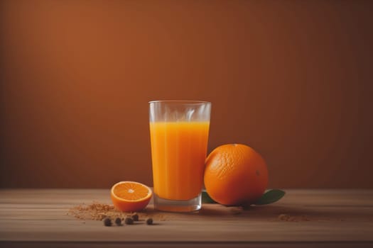 Glass of orange juice and fresh orange fruits. ai generative