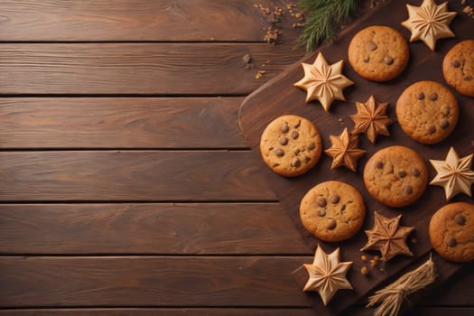 Cookies on a wooden table. Top view. ai generative