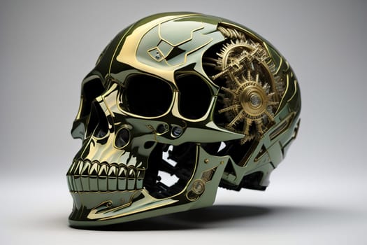 Human skull with gears and cogwheels. ai generative