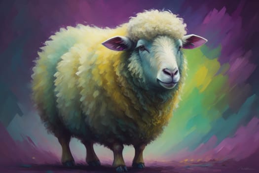 Sheep on a solid color background. Photo in old color image style. ai generative