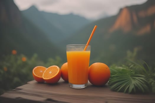 Glass of orange juice and fresh orange fruits. ai generative