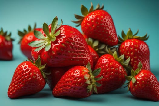 Fresh strawberries on a solid color background. generative ai