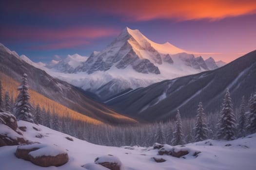 Mountains and snow-capped peaks of the Caucasus Mountains. ai generative