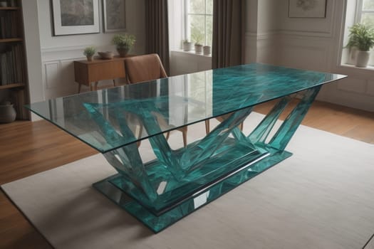 a glass table in a room. ai generative