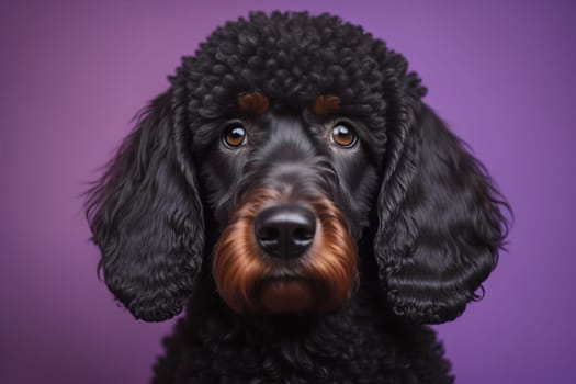 Portrait of a beautiful black dachshund puppy on a solid color background. ai generative