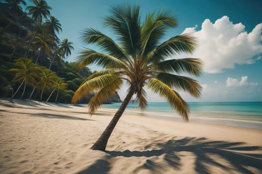 Beautiful tropical beach with coconut palm tree. ai generative