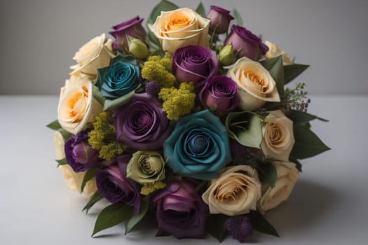 wedding bouquet of different colors on a solid color background. ai generative