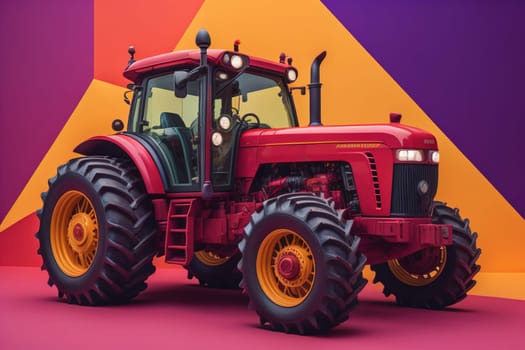 Modern tractor on a colored background. ai generative