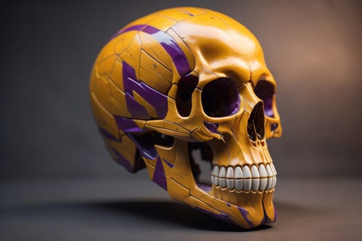 human skull on solid color background. Halloween concept. Close up. ai generative