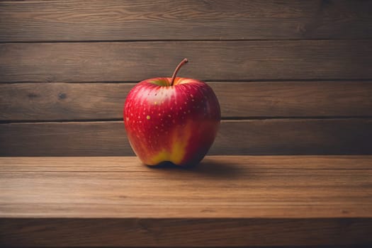 Red apple on a wooden background. ai generative