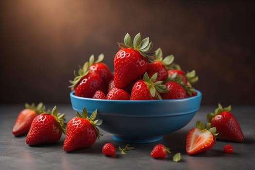 Fresh strawberries on a solid color background. generative ai