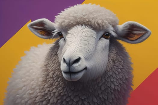 Sheep on a solid color background. Photo in old color image style. ai generative