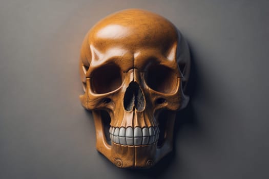 human skull on solid color background. Halloween concept. Close up. ai generative