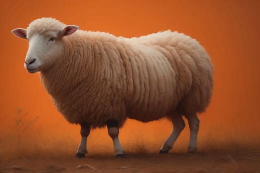 Sheep on a solid color background. Photo in old color image style. ai generative