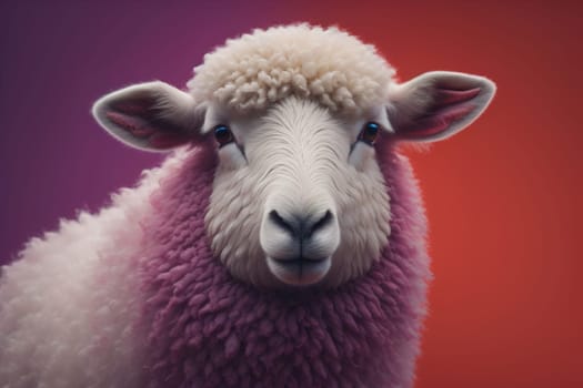 Sheep on a solid color background. Photo in old color image style. ai generative