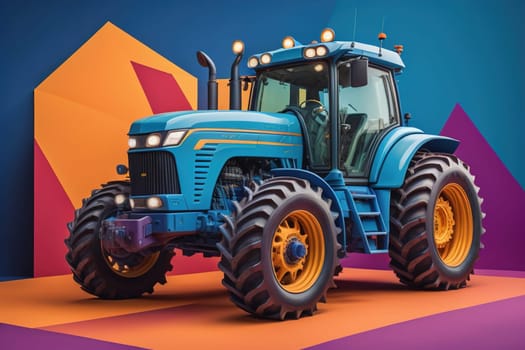 Modern tractor on a colored background. ai generative