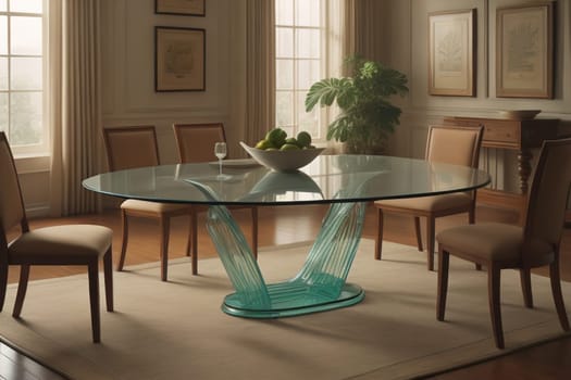 a glass table in a room. ai generative