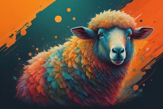 Sheep on a solid color background. Photo in old color image style. ai generative