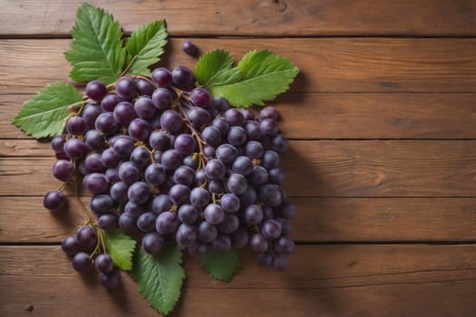 Bunch of fresh grapes on wooden table. Vintage style toned picture. ai generative